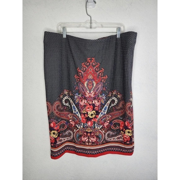 ECI New York Women's Stretchy Midi Skirt Geometric Floral 3X Summer - Picture 1 of 9